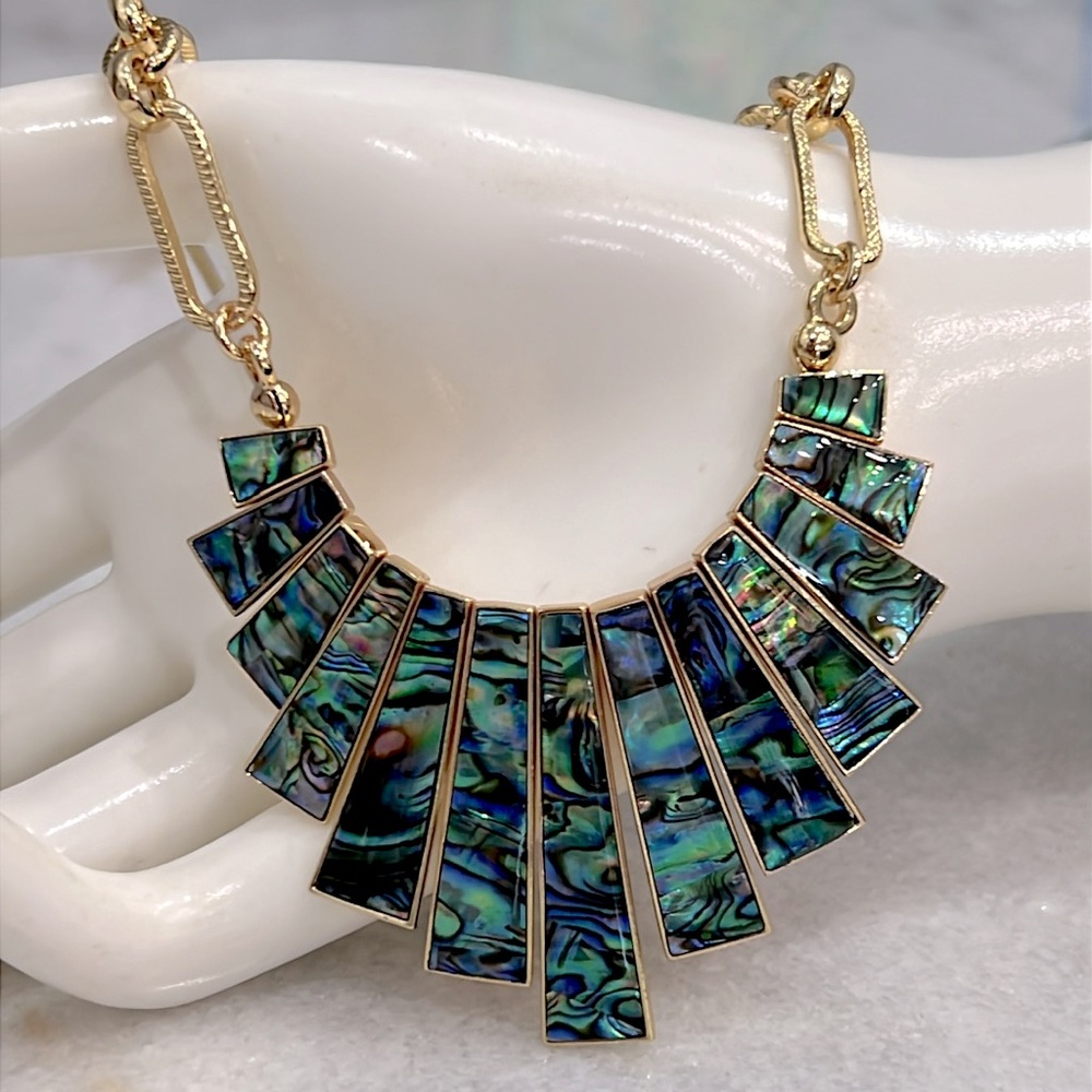 Abalone Shell Large Oval Link Goldtone Slab Necklace